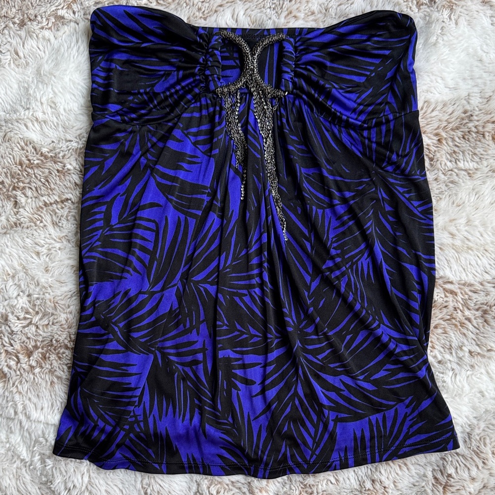 Moda International Blue and Black Strapless Top. XS